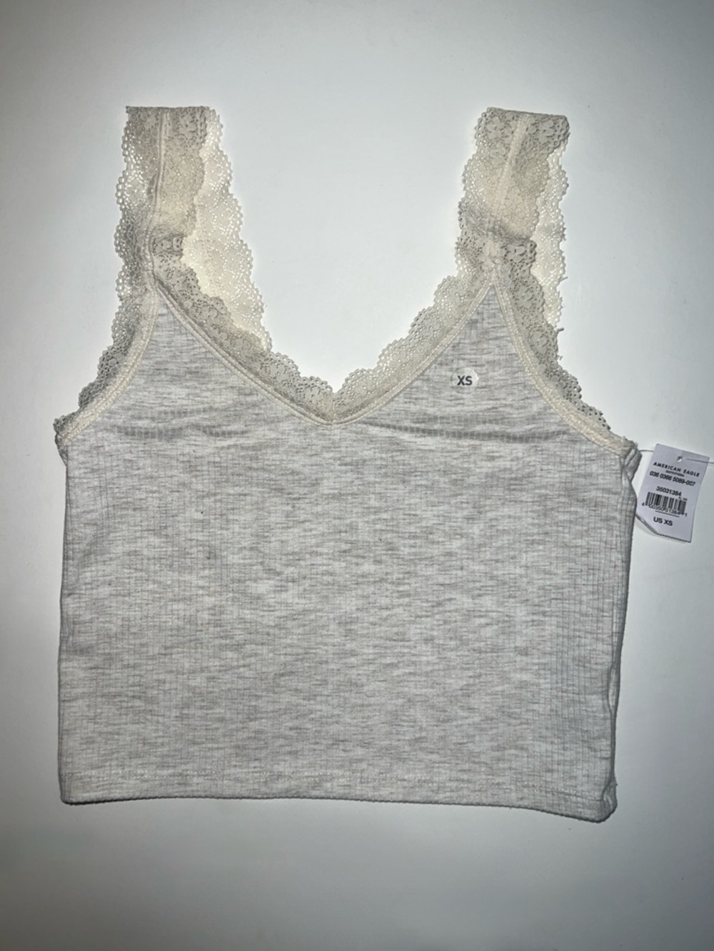 AEO Lace Trim Ribbed Tank Tops - Cream & Rust - Picture 4 of 4